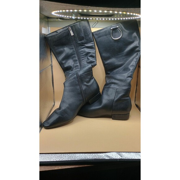 Naturalizer Leather Black Flat Boot Sz 8w Wide Calf Zipper Side Pre-owned - Picture 1 of 6